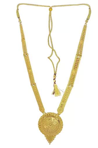 Gold plated round shape long haaram necklace set