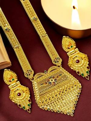 Gold plated meenakari long haaram necklace set 1