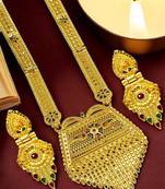 Gold plated meenakari long haaram necklace set