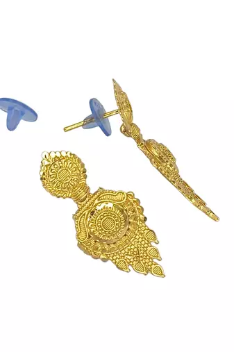 Gold plated round shape long haaram necklace set