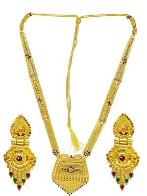 Gold plated meenakari long haaram necklace set 2