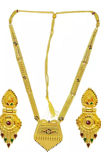 Gold plated meenakari long haaram necklace set
