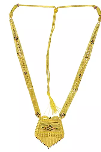 Gold plated meenakari long haaram necklace set
