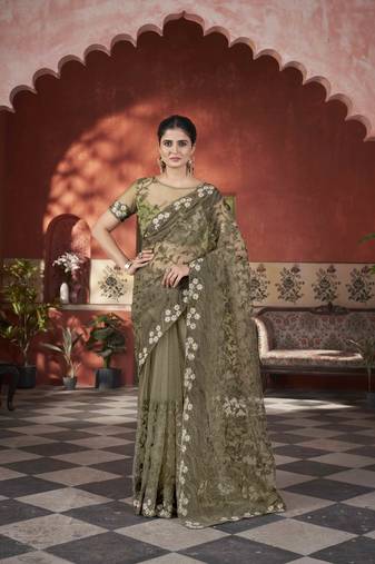 sequence & pite work with thread embroidery work and cutwork border