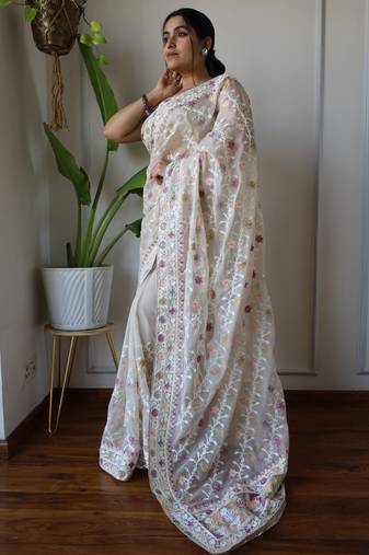 multicolor zari embroidery work with stone work.