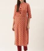 Orange women's pure cambric cotton jaipuri block printed kurti