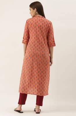 Orange women's pure cambric cotton jaipuri block printed kurti 2