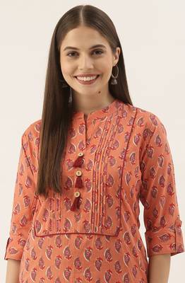 Orange women's pure cambric cotton jaipuri block printed kurti 5