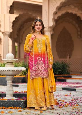 Yellwo SILK EMBROIDERY PARTY WEAR SALWAR SUITS  1