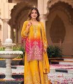 Yellwo SILK EMBROIDERY PARTY WEAR SALWAR SUITS 