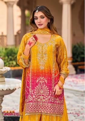 Yellwo SILK EMBROIDERY PARTY WEAR SALWAR SUITS  3