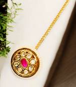 Gold plated kundan ruby beads borla maang tikka
