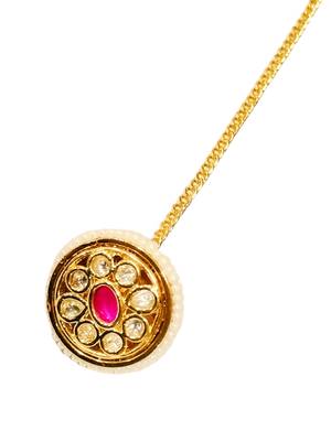 Gold plated kundan ruby beads borla maang tikka 3