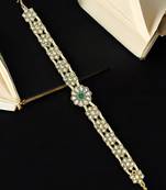 Silver plated green stone studded floral kundan pearl sheeshphool mathapatti
