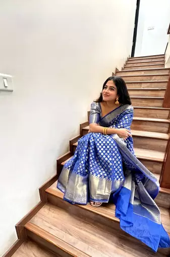 Blue banarasi silk saree for women