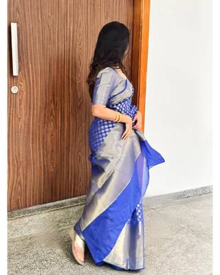 Blue banarasi silk saree for women 1