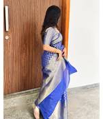 Blue banarasi silk saree for women
