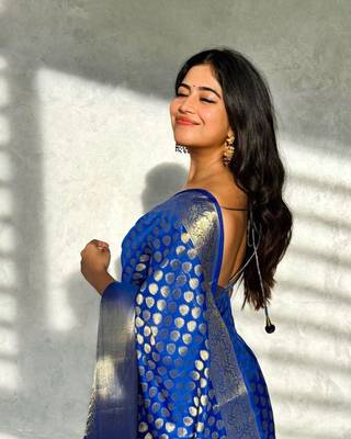 Blue banarasi silk saree for women 3