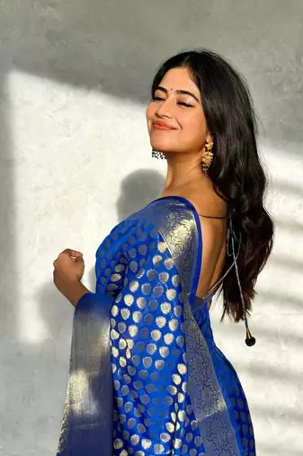 Blue banarasi silk saree for women