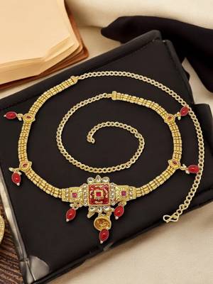 Gold-plated red meenakari waist chain kamarbandh 1