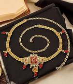 Gold-plated red meenakari waist chain kamarbandh