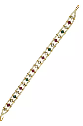 Gold -plated kundan & beads studded matha patti
