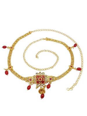 Gold-plated red meenakari waist chain kamarbandh 2