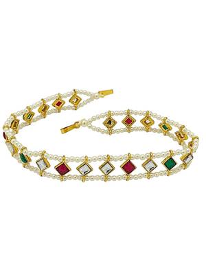 Gold -plated kundan & beads studded matha patti 3