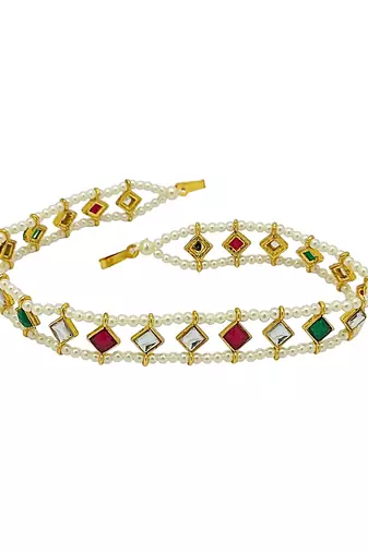 Gold -plated kundan & beads studded matha patti