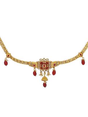 Gold-plated red meenakari waist chain kamarbandh 3
