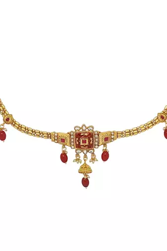 Gold-plated red meenakari waist chain kamarbandh