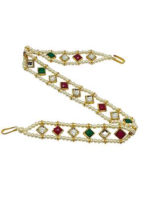 Gold -plated kundan & beads studded matha patti 4