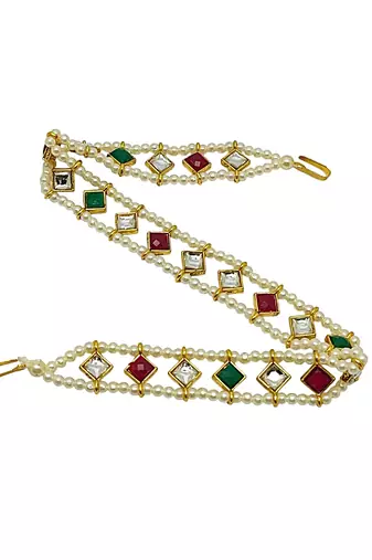 Gold -plated kundan & beads studded matha patti