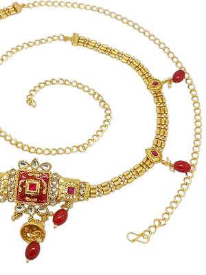 Gold-plated red meenakari waist chain kamarbandh 4