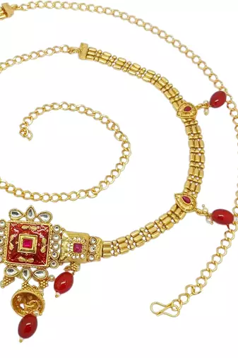 Gold-plated red meenakari waist chain kamarbandh