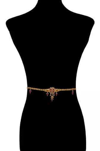 Gold-plated red meenakari waist chain kamarbandh