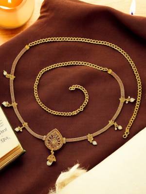 Gold-plated kundan beads teardrop waist chain kamarbandh 1