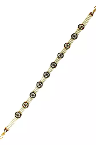 Gold-plated round shape cz stone & beaded studded matha patti
