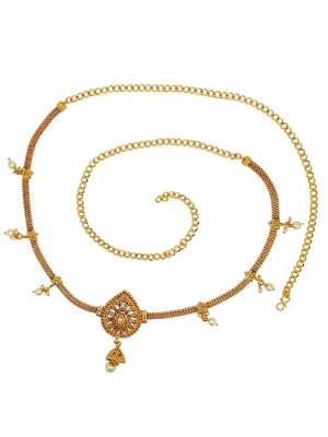 Gold-plated kundan beads teardrop waist chain kamarbandh 2