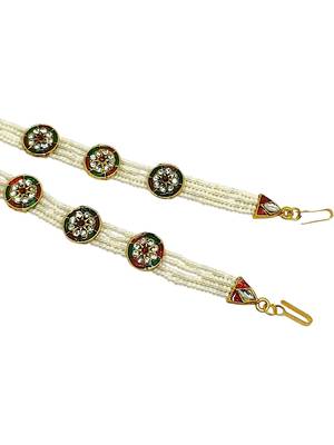Gold-plated round shape cz stone & beaded studded matha patti 4