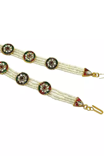 Gold-plated round shape cz stone & beaded studded matha patti