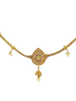 Gold-plated kundan beads teardrop waist chain kamarbandh 3