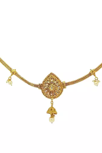 Gold-plated kundan beads teardrop waist chain kamarbandh