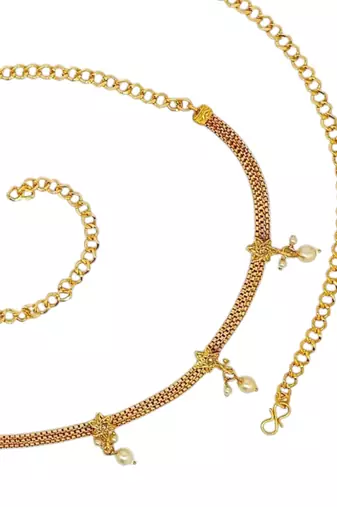 Gold-plated kundan beads teardrop waist chain kamarbandh