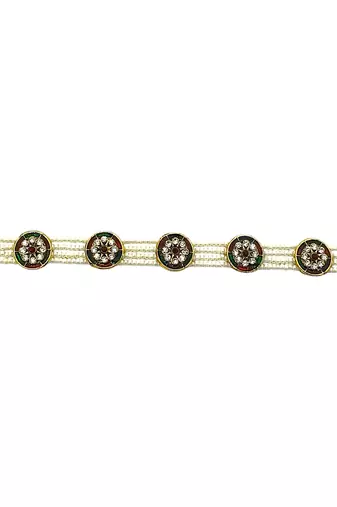 Gold-plated round shape cz stone & beaded studded matha patti