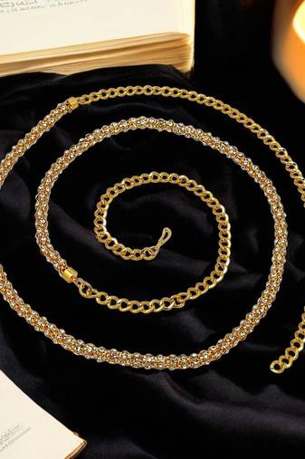 Gold-plated cubic zircon studded waist chain kamarbandh