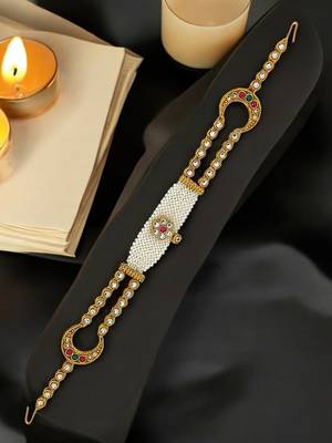 Gold-plated traditional 2 layer kundan-studded matha patti 1