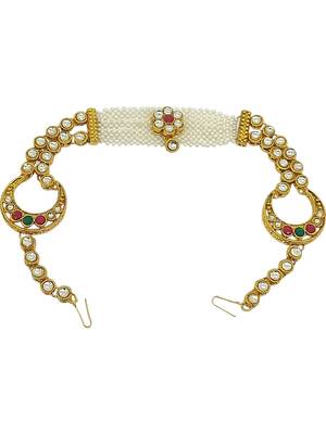 Gold-plated traditional 2 layer kundan-studded matha patti 5
