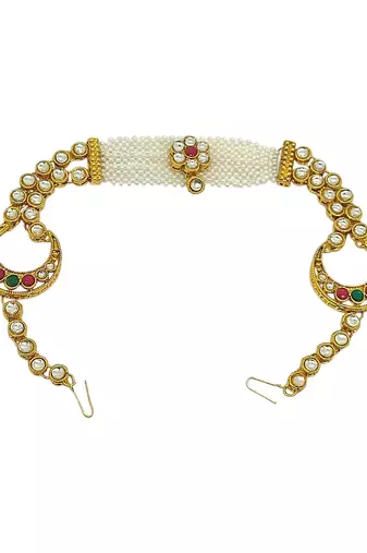 Gold-plated traditional 2 layer kundan-studded matha patti