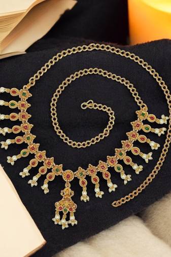 Gold-plated temple design waist chain kamarbandh